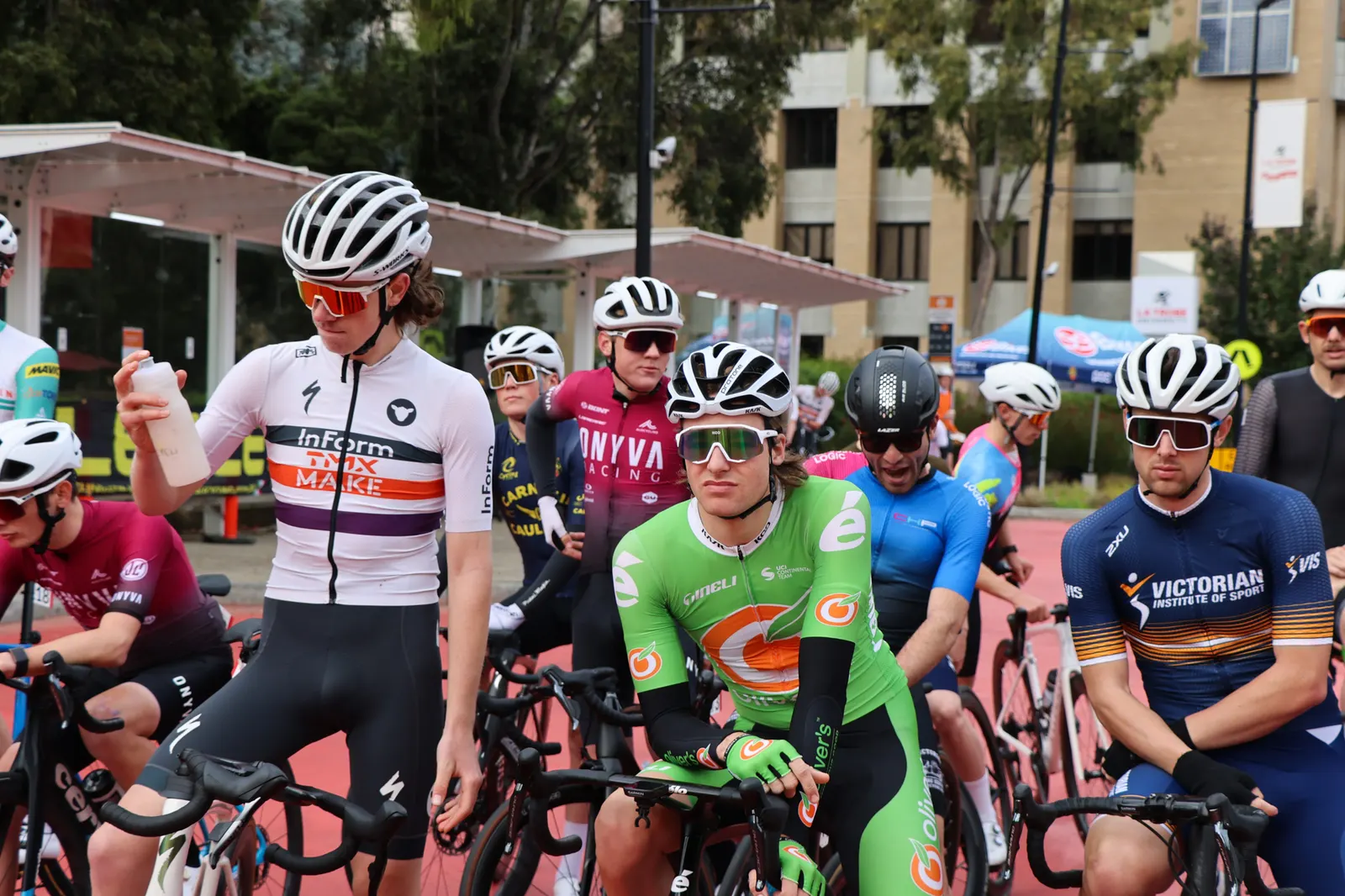 Riders lined up at the start of the Latrobe Classic